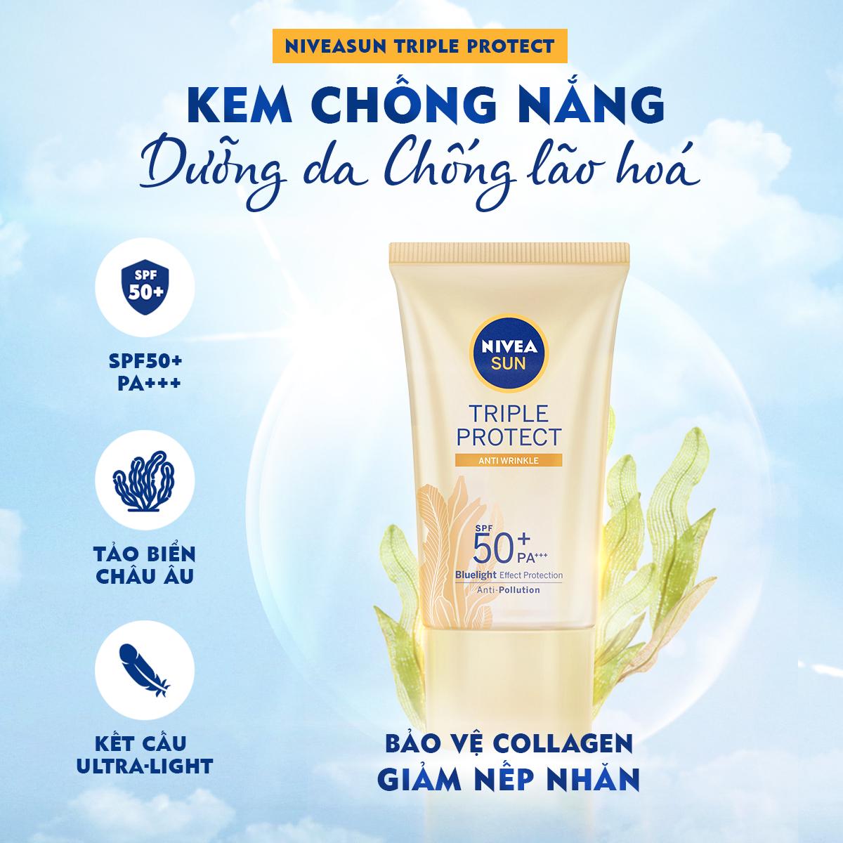 Kem Chống Nắng Dưỡng Da Chống Lão Hóa NIVEA SUN Triple Protect Anti Wrinkle SPF50+ PA+++ 40ML - 85546