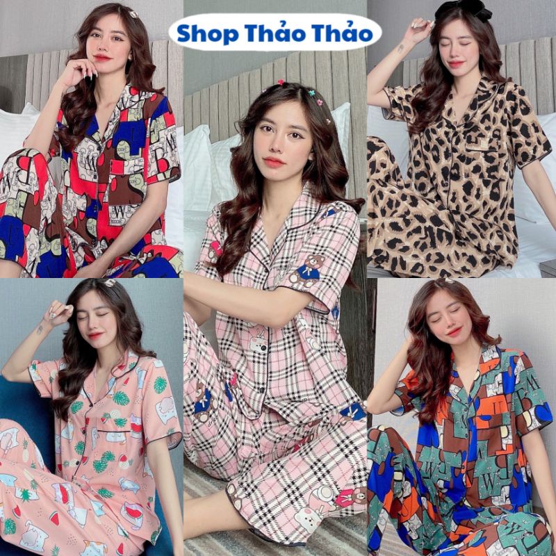 Đồ Bộ Pyjama Tay Cộc Quần Dài Lụa Mặc Nhà Đẹp Mát Mẫu Mới🎀Giảm 10K Đơn 200K