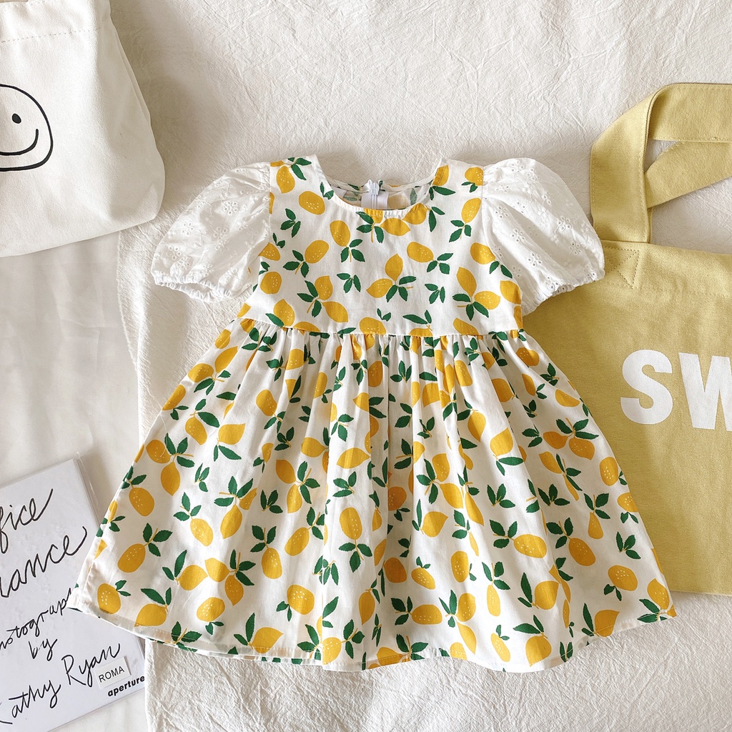 Đầm Hoa Tay Ngắn Phồng Phối Ren Thời Trang Mùa Hè Xinh Xắn Cho Bé Gái