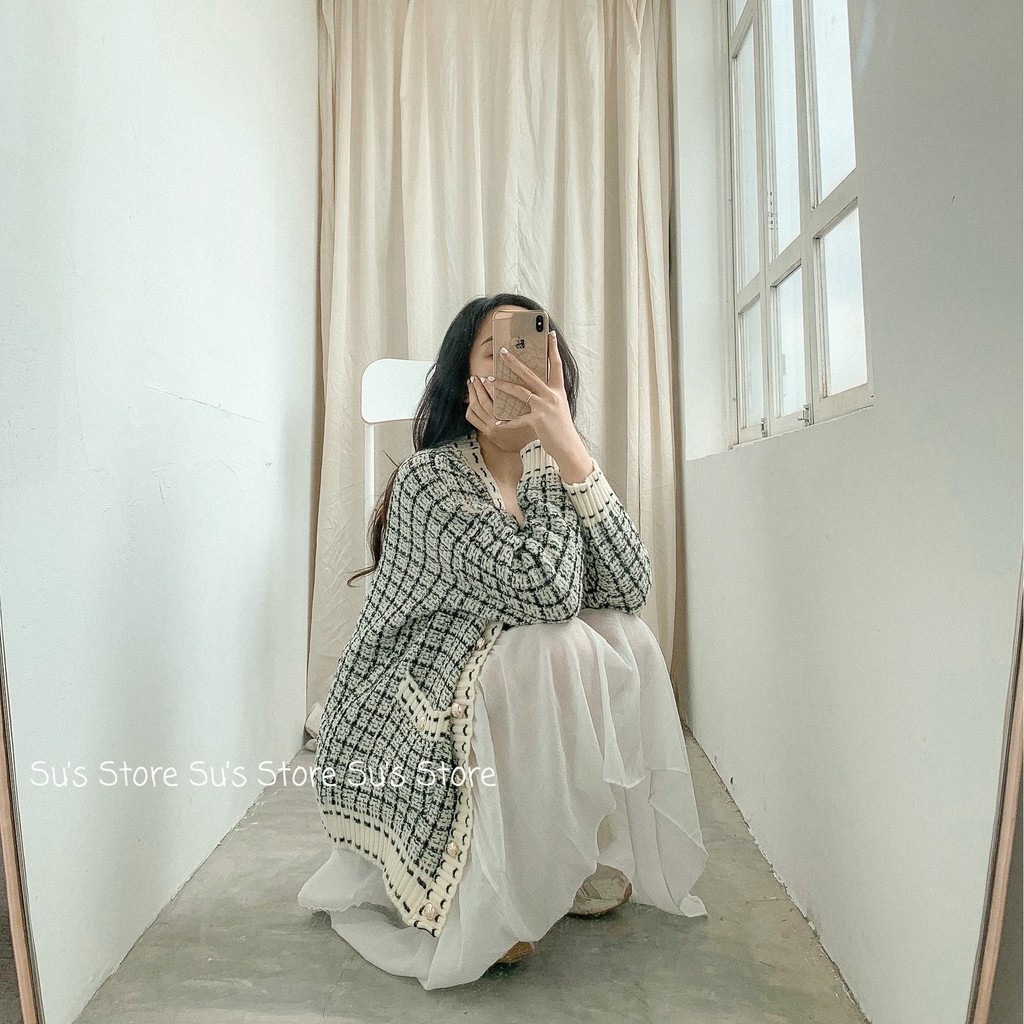 Áo cardigan len dạ tweed kẻ A1466 SUSTORE | BigBuy360 - bigbuy360.vn