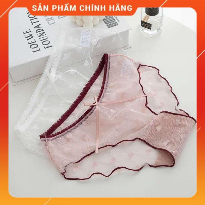 Quần Lót Nữ ❤️Quần Lót Ren Sexy Viền Màu Phối Họa Tiết Trái Tim Gợi Cảm Quyến Rũ H006