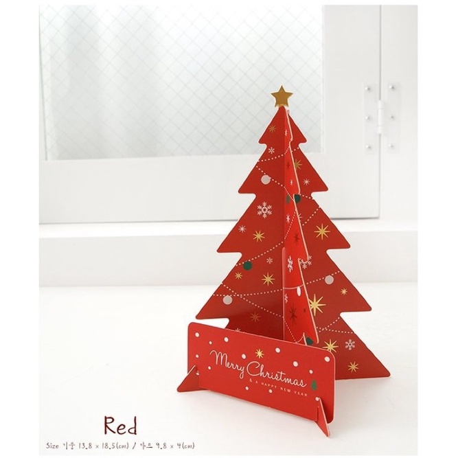 Thiệp noel 3D cây thông xanh, đỏ