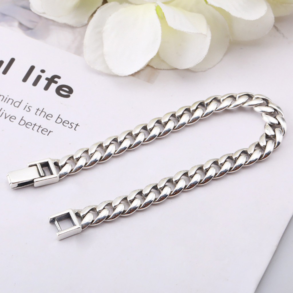 Vòng đeo tay nam nữ mạ bạc sáng bóng, thép titan siêu bền không gỉ, thời trang cá tính siêu ngầu