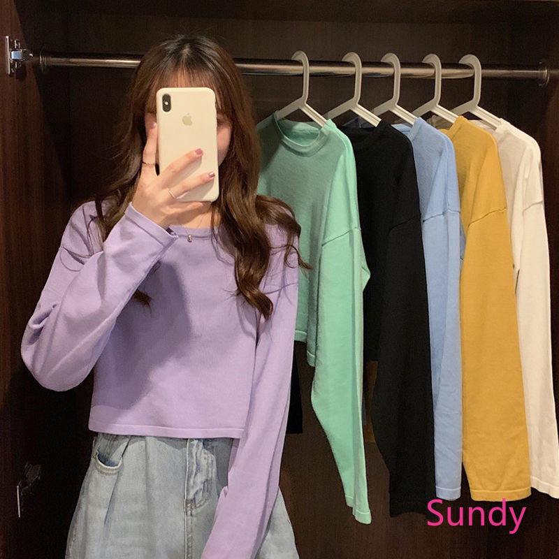 Áo thun tay dài màu trơn kiểu dáng trẻ trung dành cho phái đẹp