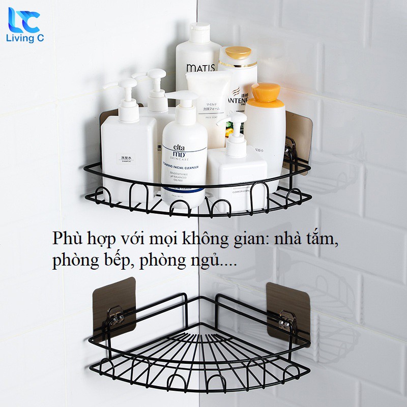 Kệ treo tường TAM GIÁC Living C, giá kệ KIM LOẠI đựng mỹ phẩm gia vị dán tường chịu lực đa năng  _K177