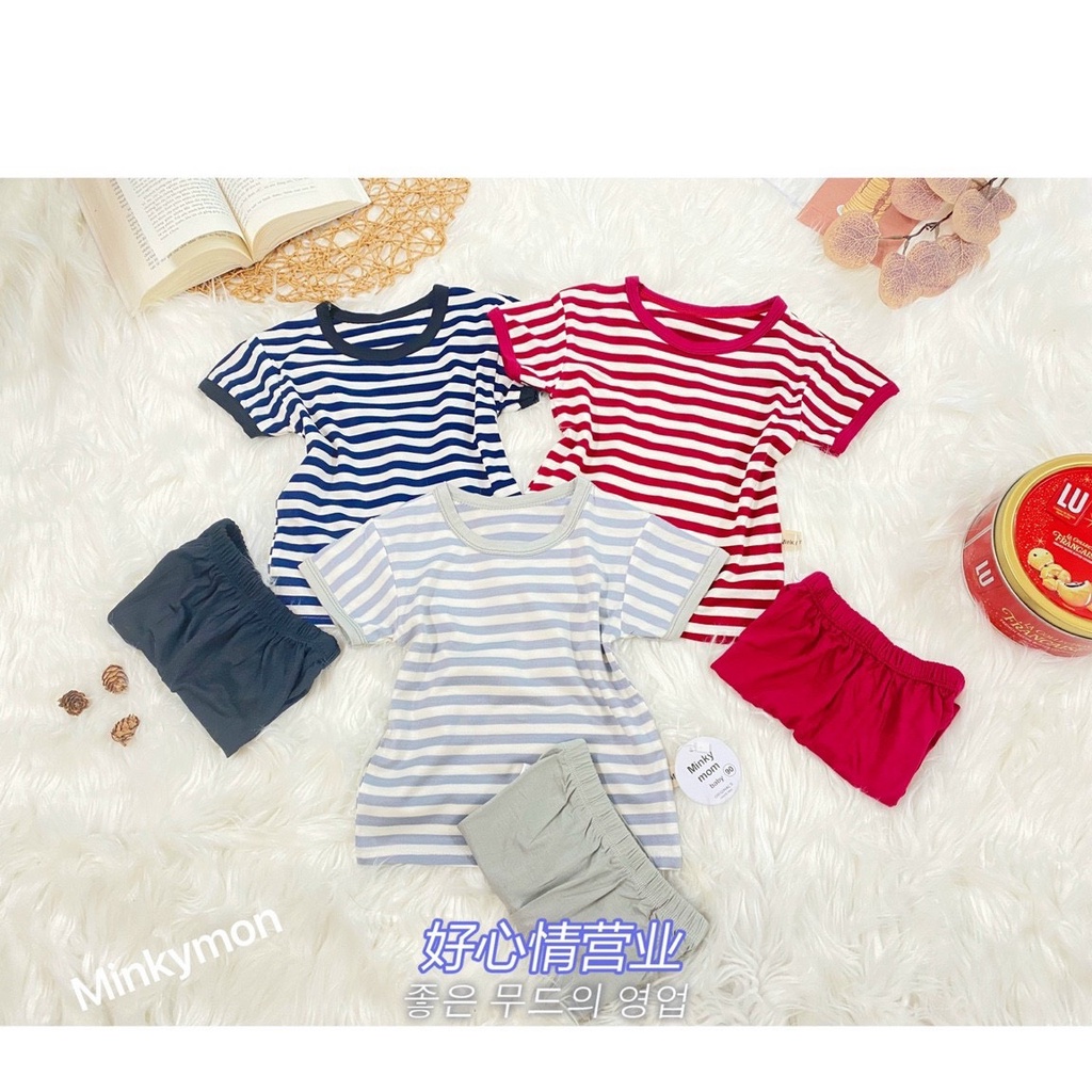 [ Hàng Sẵn Giao ngay ][ Giá rẻ ] Bộ Cộc Tay Thun Lạnh MINKY MOM Họa Tiết Sọc Dệt Dễ Thương, Mềm Mịn, Thoáng Mát, Dễ Chị