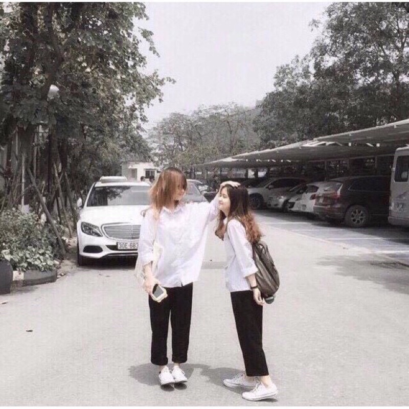 Áo Sơmi trắng đi học dài tay trơn không túi rẻ đẹp