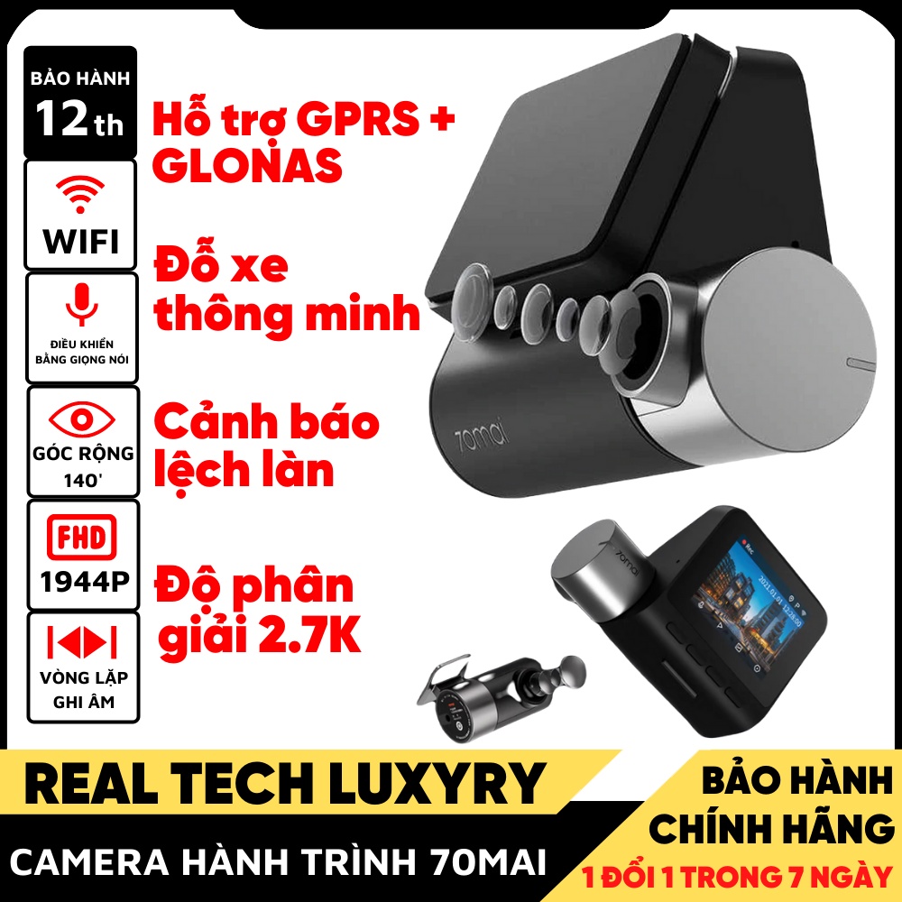 Camera hành trình ô tô 70mai pro plus a500s và 70mai Lite Quốc Tế Nguyên Seal Full HD 4K góc quay 140 độ có GPS