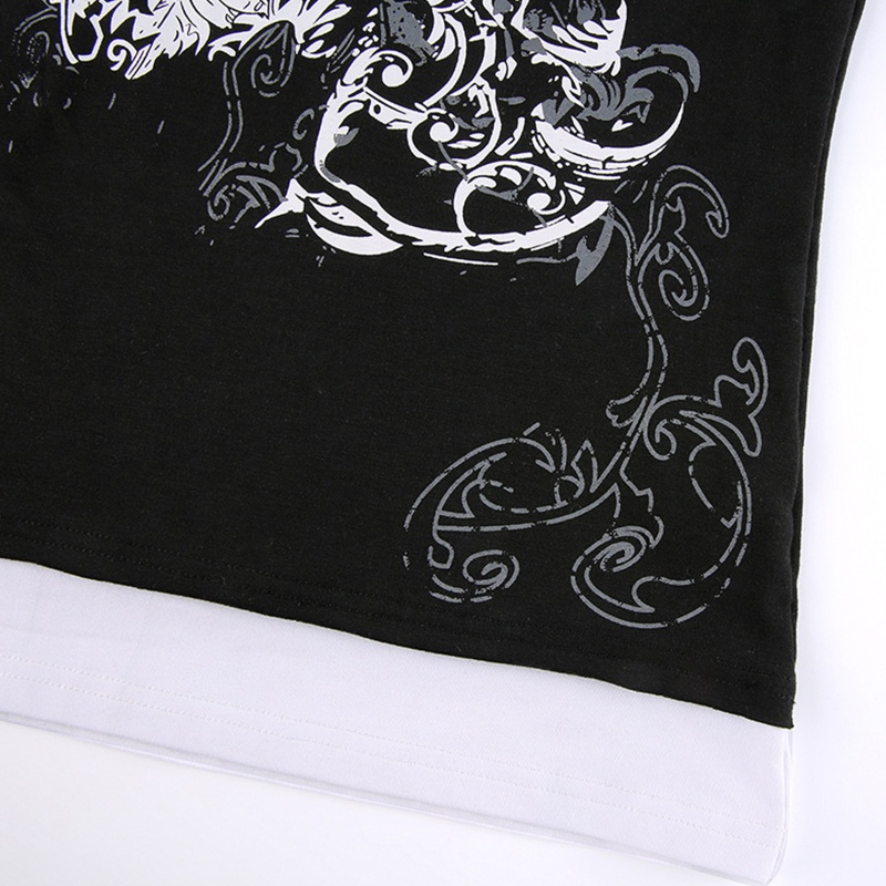 Áo Thun Tay Dài Giả 2 Mảnh In Họa Tiết Bướm Trái Tim Phong Cách Harajuku Gothic Punk Dành Cho Bạn Nữ