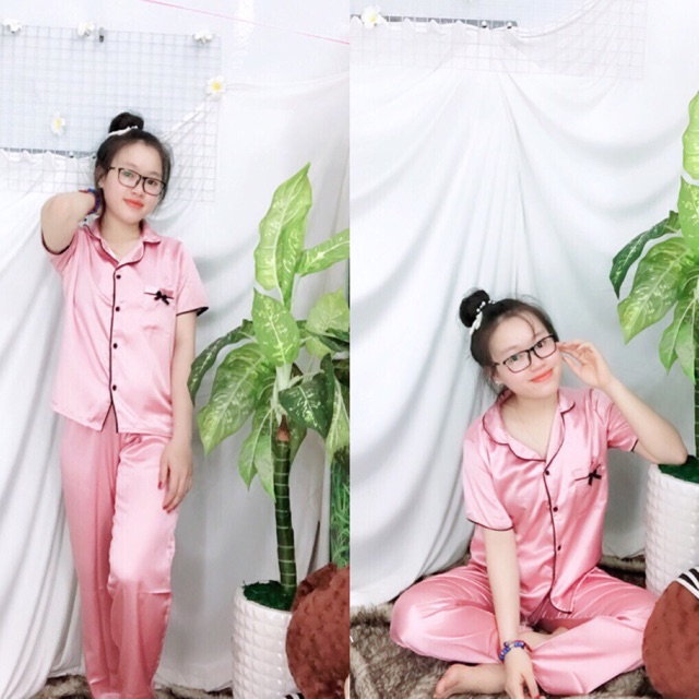 Pizama phi lụa tay ngắn quần dài nơ | BigBuy360 - bigbuy360.vn