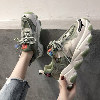 Giày thể thao nữ ULzzang 2 dây buộc kiểu đế cao hình sóng mẫu mới 2022