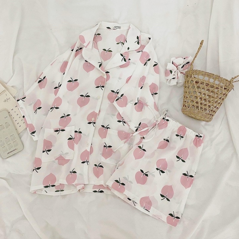 Set Bộ ngủ PIJAMA cộc tay - quần đùi TẶNG kèm dây buộc tóc dễ thương | BigBuy360 - bigbuy360.vn