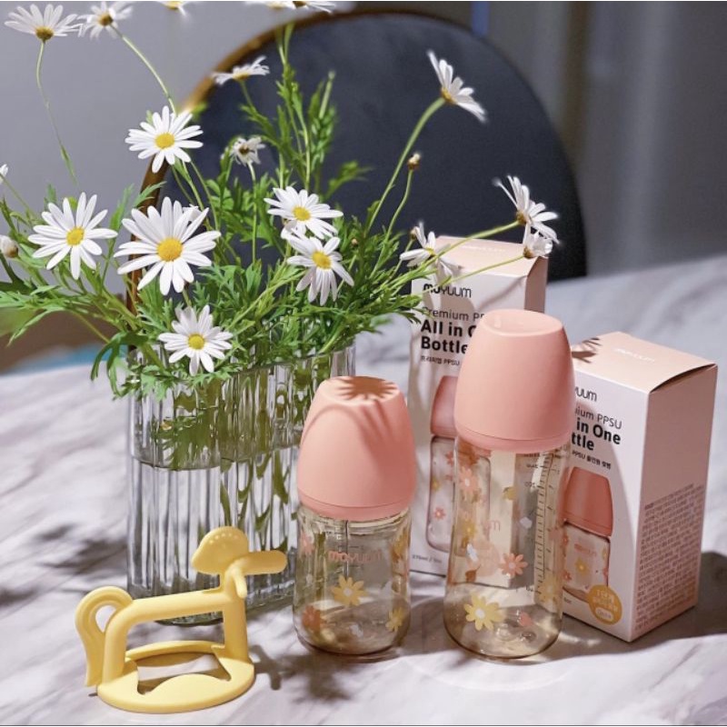 Bình sữa Moyuum hoa cúc, Moyuum hồng, Moyuum Daisy 170ml 270ml tùy chọn size núm