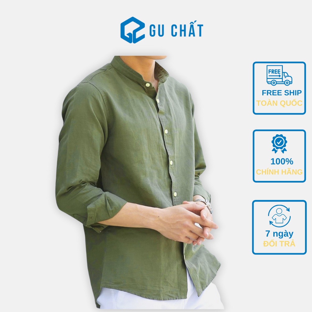 Áo Sơ Mi Đũi (Linen) Nam GU CHẤT, Cài Khuy Cổ Trụ, Dài Tay, Chất Vải Đũi Thoáng Mát - GUD09