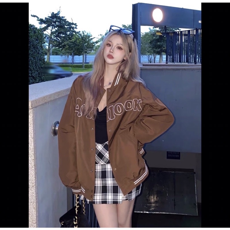 Áo Khoác Bomber Nâu Tây Phong Cách Hàn Quốc Trẻ Trung Năng Động