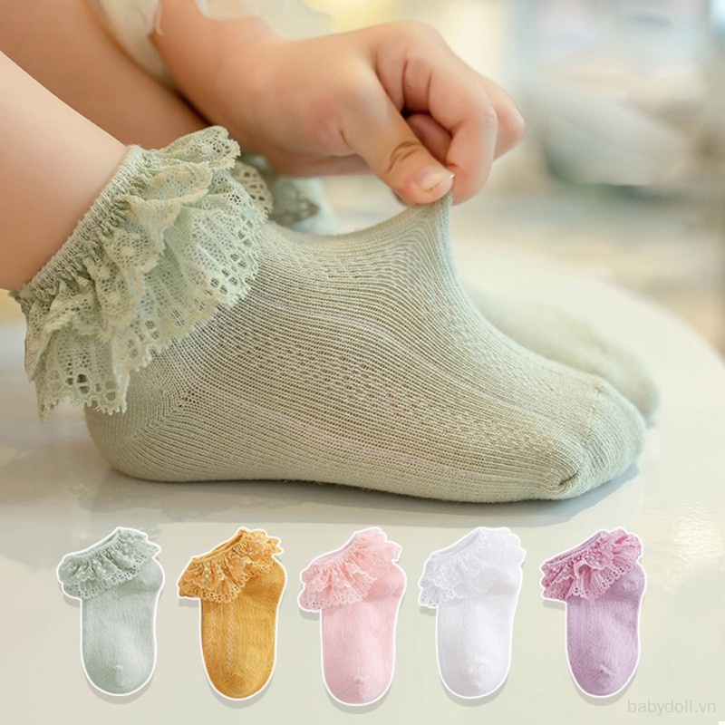 Vớ Cotton Phối Ren Thêu Họa Tiết Xinh Xắn Cho Bé Gái Tập Múa