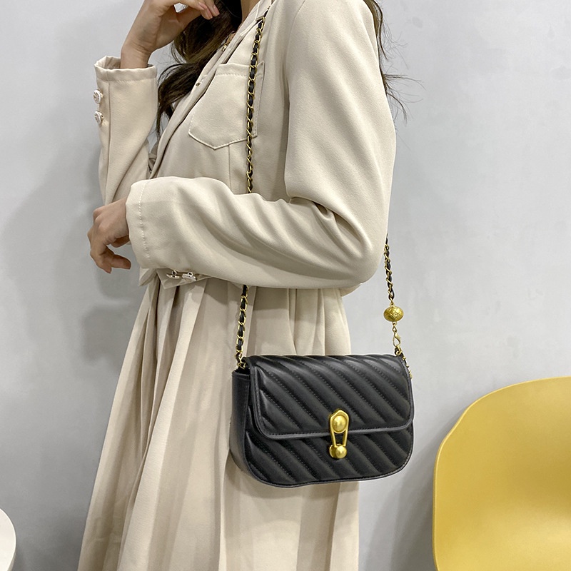 Túi Đeo JASMIN NOIR Chéo Nắp Lật Phối Dây Xích Họa Tiết Kẻ Sọc Cho Nữ