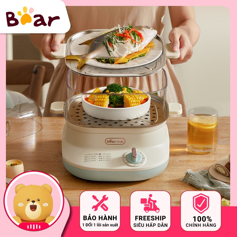 Nồi hấp hai tầng đa năng gia đình công suất lớn, dung tích 6L chính hãng Bear - NDC