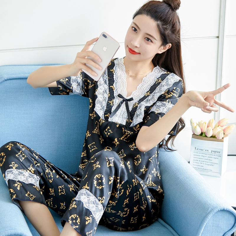Bộ Đồ Ngủ Tay Ngắn Chất Lụa Satin Thời Trang Hàn Quốc Cho Nữ Size M-3XL