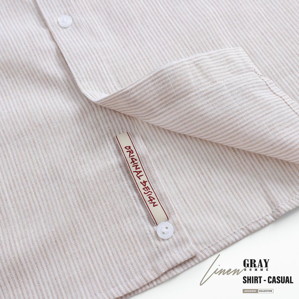 Áo Sơ Mi Nam Đũi Dài Tay GRSIMPLE Linen Kẻ Sọc Cá Tính Chất Vải Thoáng Mát