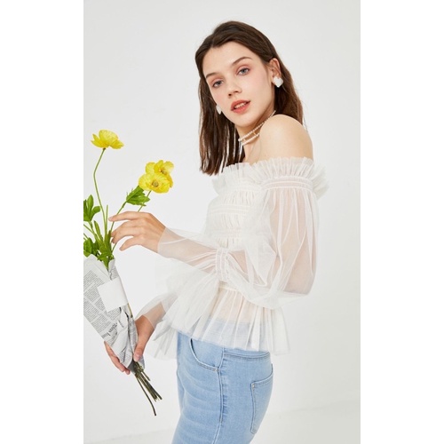 Vero Moda áo voan co giãn xếp nếp cho nữ size M new tag