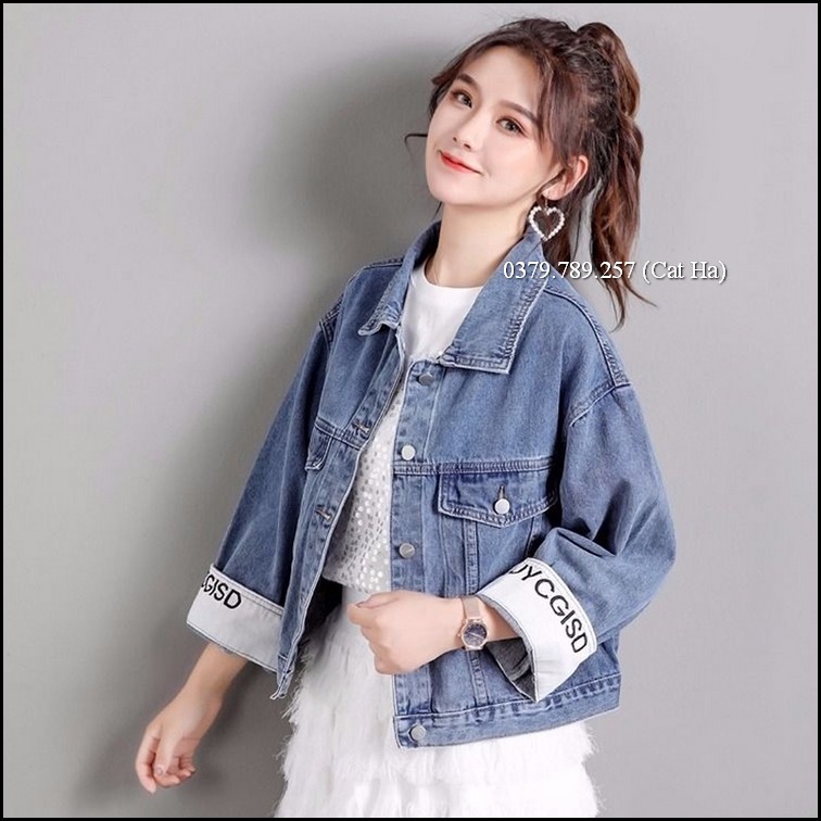 Aó khoác jean nữ xám xanh form dưới 58Kg lật tay áo SKJY BB06