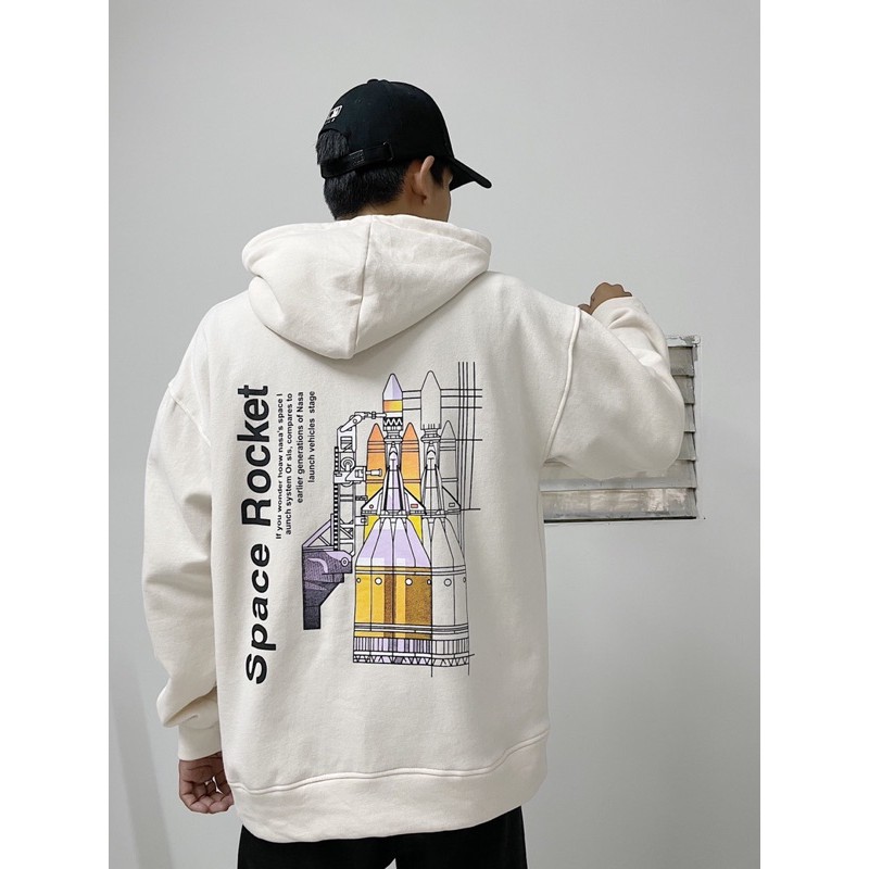 ÁO KHOÁC HOODIE, ÁO NỈ BÔNG TÊN LỮA SPACE ROCKET 2 MÀU ĐEN/TRẮNG KEM _ NAM/NŨ UNISEX ( HÌNH THẬT) KÈM CLIP | BigBuy360 - bigbuy360.vn