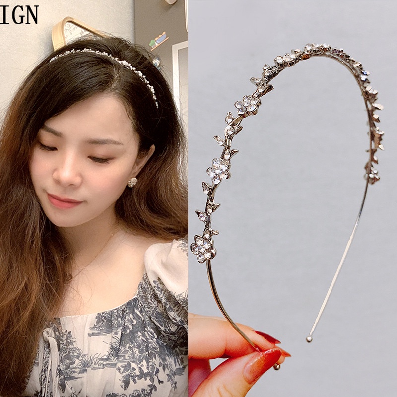 Băng Đô Cài Tóc Bằng Kim Loại Đính Đá Và Ngọc Trai Phong Cách Hàn Quốc Thời Trang Cho Nữ