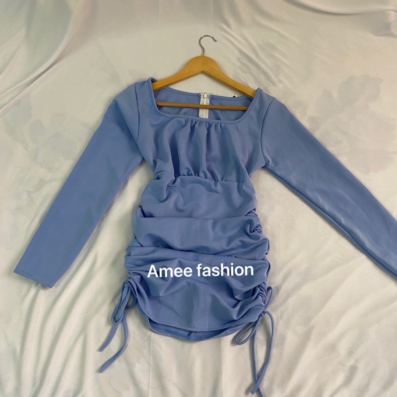 Váy đầm nữ body tay dài nhúm ngực đính dây hông | BigBuy360 - bigbuy360.vn