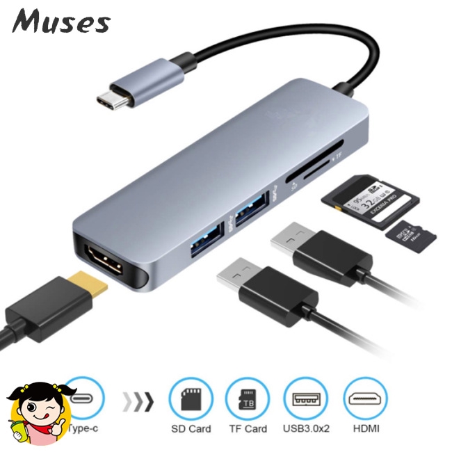 Muse07 Dụng cụ đầu đọc thẻ nhớ SD TF nhiều đầu cắm tiện dụng HDMI 4K HD USB 3.0 USB-C