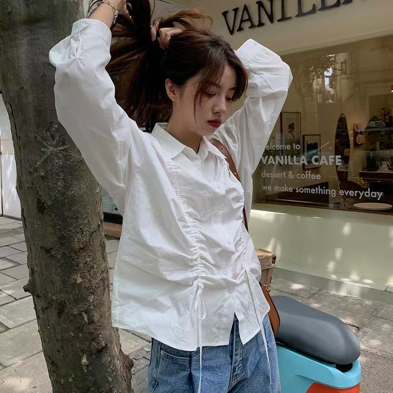 Áo Sơ Mi Tay Dài Rút Dây Thời Trang Hàn Quốc Cho Nữ