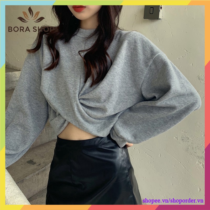 [ 3 màu ] ÁO CROPTOP DÀI TAY XOẮN BỤNG / ÁO CRT TAY DÀI XOẮN EO