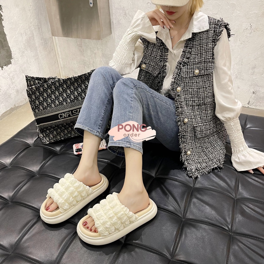 Dép bánh mì nữ quai ngang bèo mềm êm chân đế cao