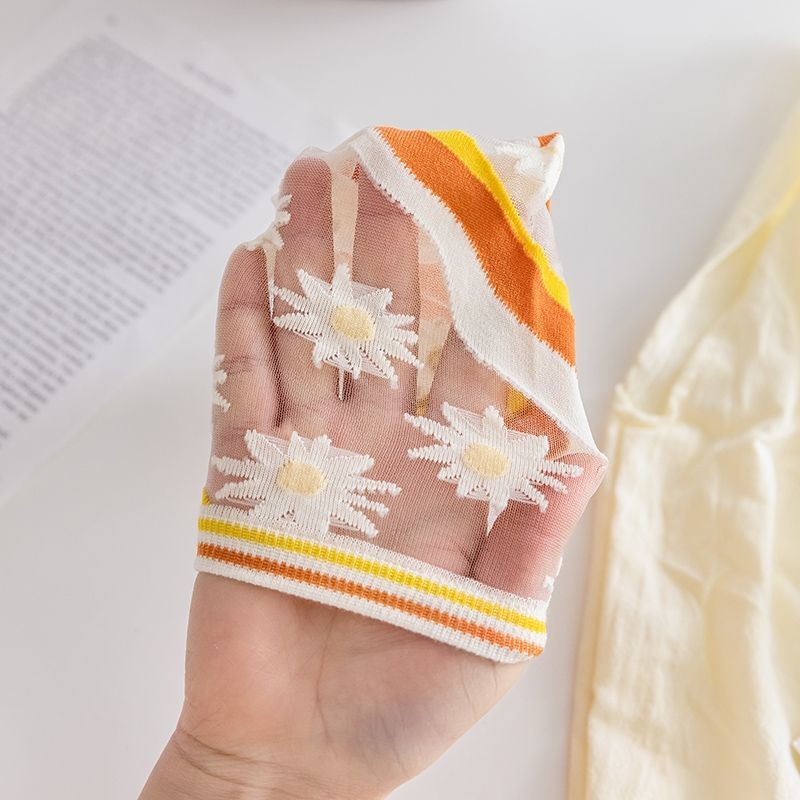 Tất, Vớ Cotton Pha Ren Lưới Đính Hoa Flower Calf Socks
