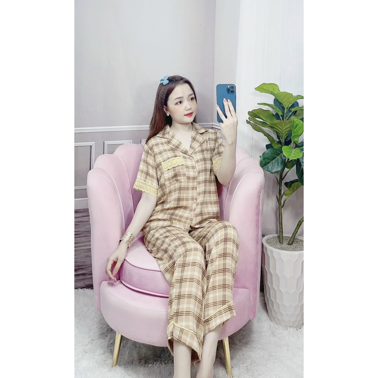 Bộ pijama lụa mango bigsize nữ cộc tay quần dài phối ren cute dễ thương phong cách hàn quốc BLD01