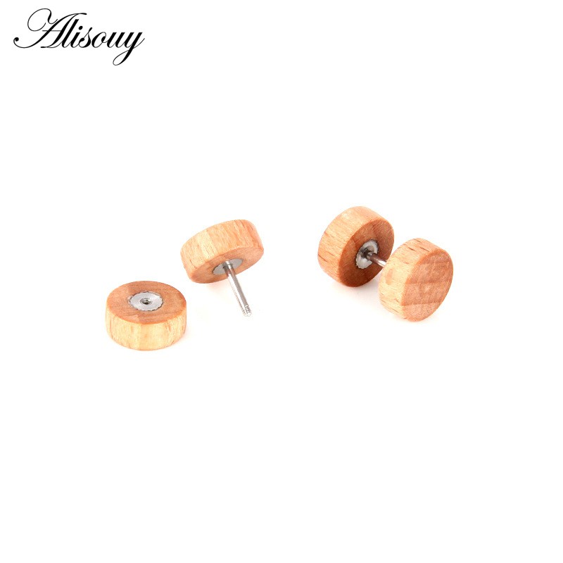Thời Trang Khuyên Tai Thép Không Gỉ Mặt Gỗ Tự Nhiên Dành Cho Nam Và Nữ