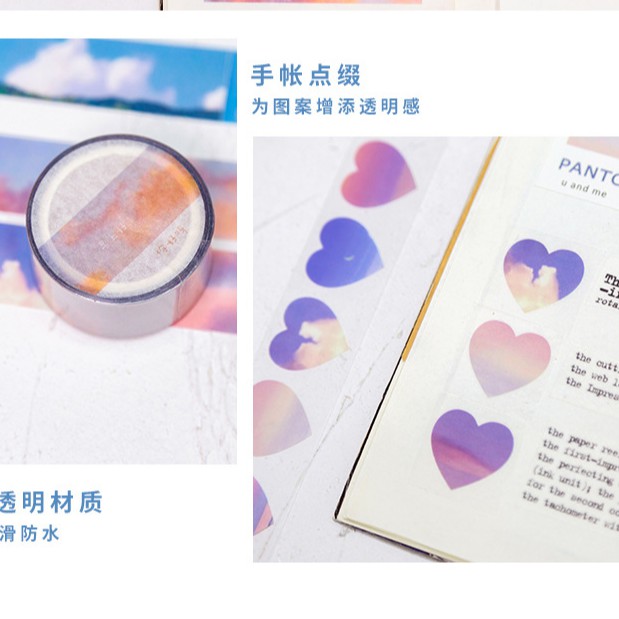 Băng keo washi tape màu mây trời Sticker Cloud hình tròn, trái tim trang trí planner sổ tay bullet journal Bosuashop