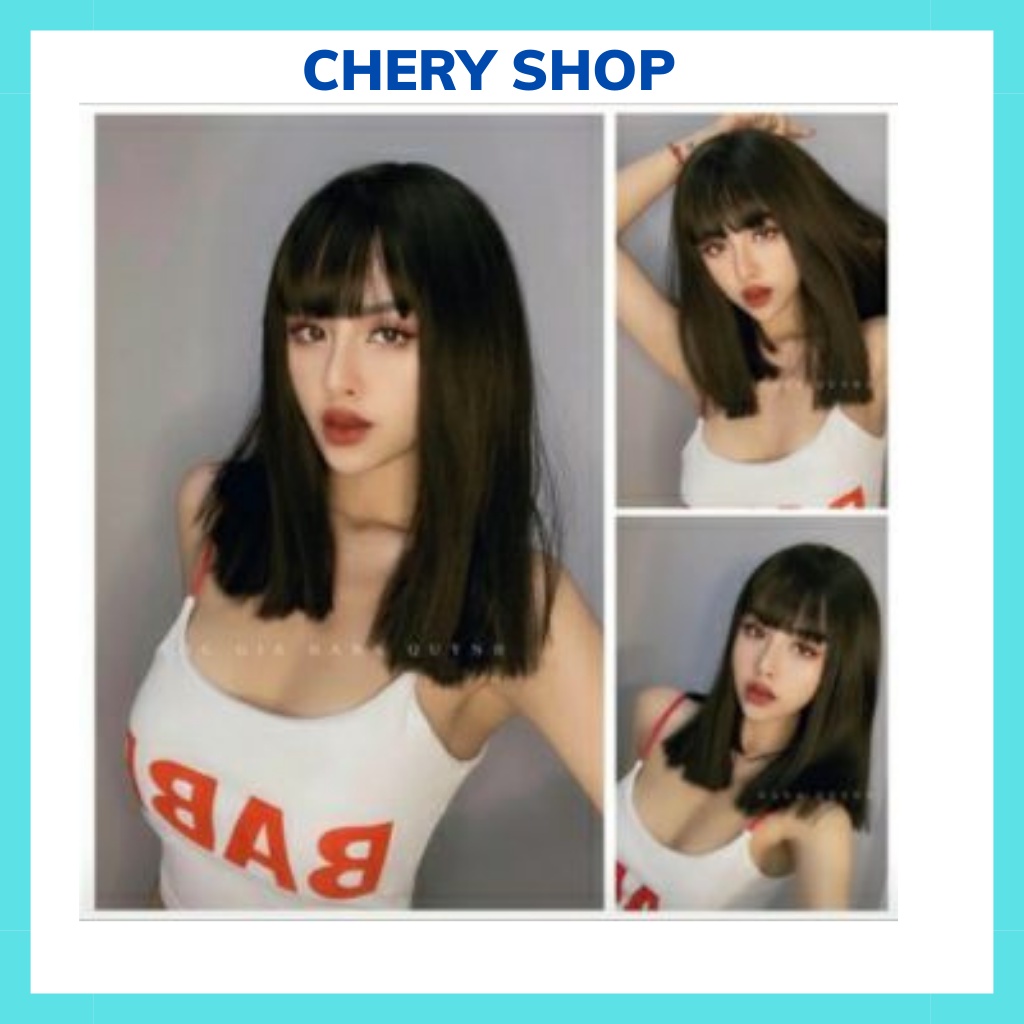 Tóc giả nữ đẹp , nguyên đầu thẳng lỡ 40cm nữ NANO tặng kèm lưới trùm wig