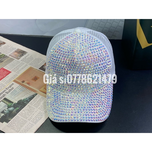 Mũ kết lưỡi trai nữ đính đá - nón nữ phối lưới đá kim cương  hàn quốc