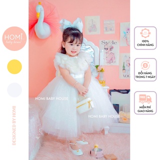 Đầm công chúa HOMI BABY HOUSE váy bé gái công chúa Lily màu vàng/trắng bèo lưới kim tuyến