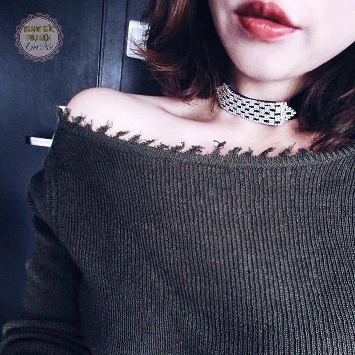 Chocker vòng cố nữ dây đơn phối đá nhân tạo lấp lánh cực xinh DC74