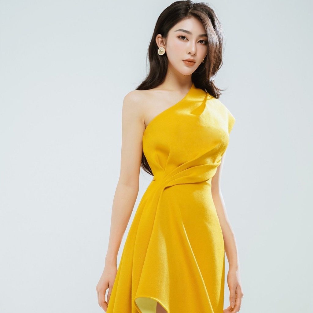 Váy đầm EIRA DRESS, lệch vai,  màu vàng sang trọng đi tiệc  LEMINA