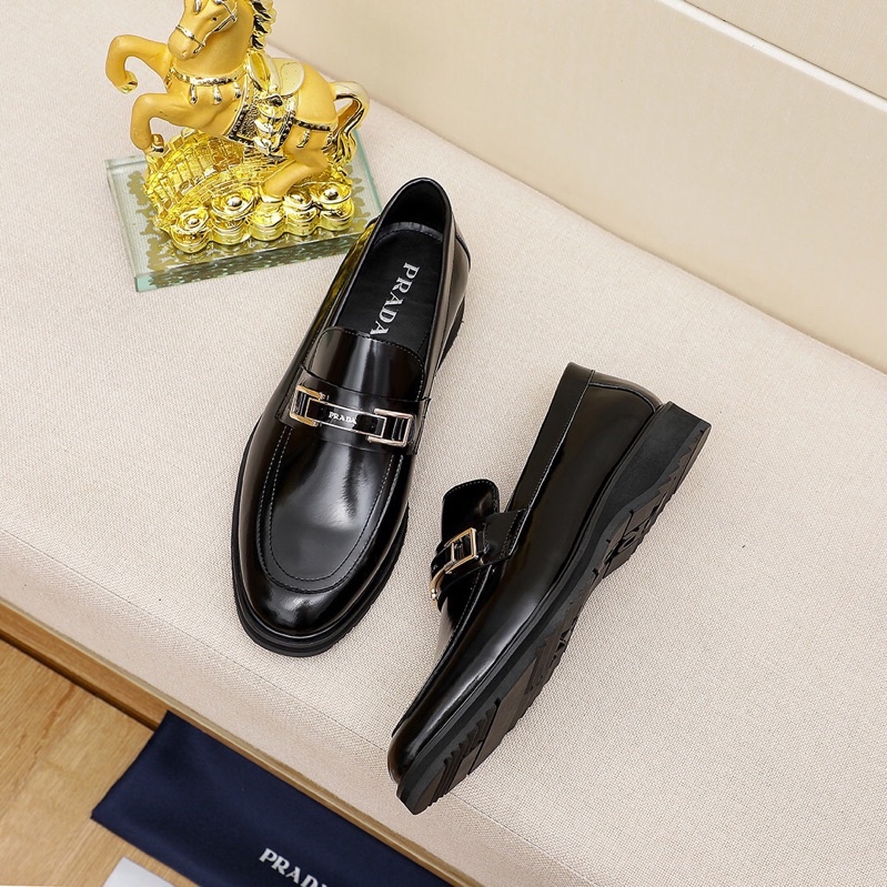 Giày tây cho nam mũi bo tròn chất liệu da thật phủ bóng sang trọng thương hiệu Prada cao cấp