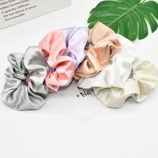 Dây buộc tóc đeo tay scrunchie trơn màu bóng voan chấm bi 2020
