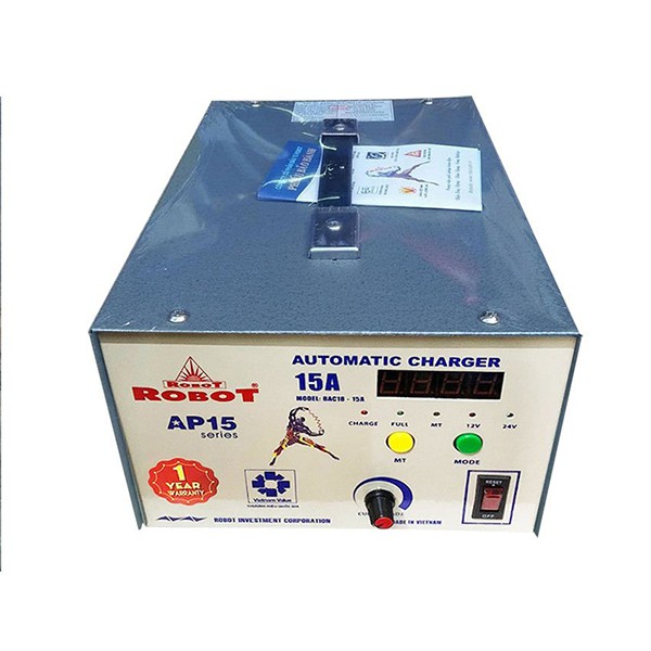 MÁY SẠC ẮC QUY ROBOT TỰ ĐỘNG 15A (12V-24V, DÂY NHÔM)