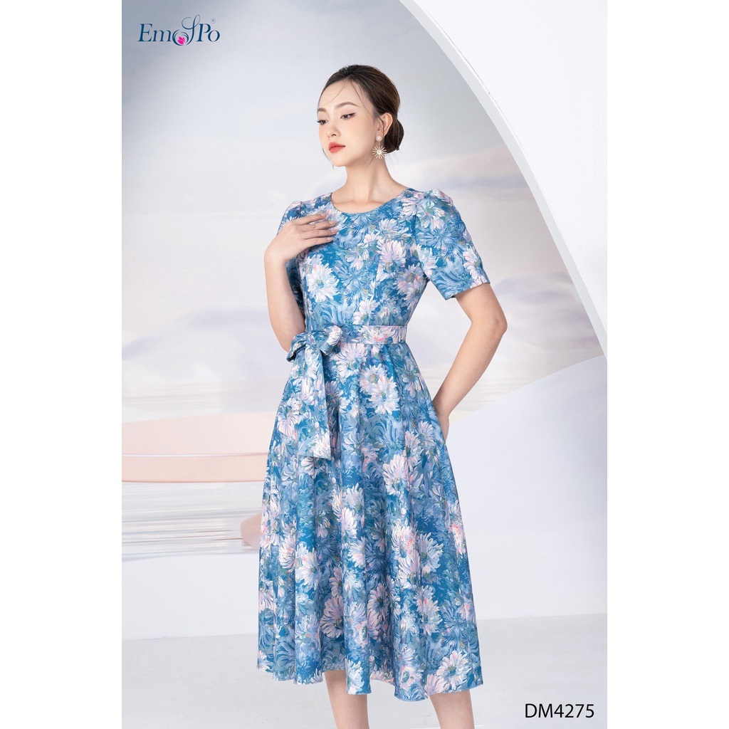 Đầm xòe cổ tròn tay bồng đai rời Emspo DM4275
