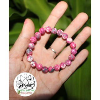 Vòng tay gỗ hóa thạch màu hoa đào 8ly mix dây dù thắt rút