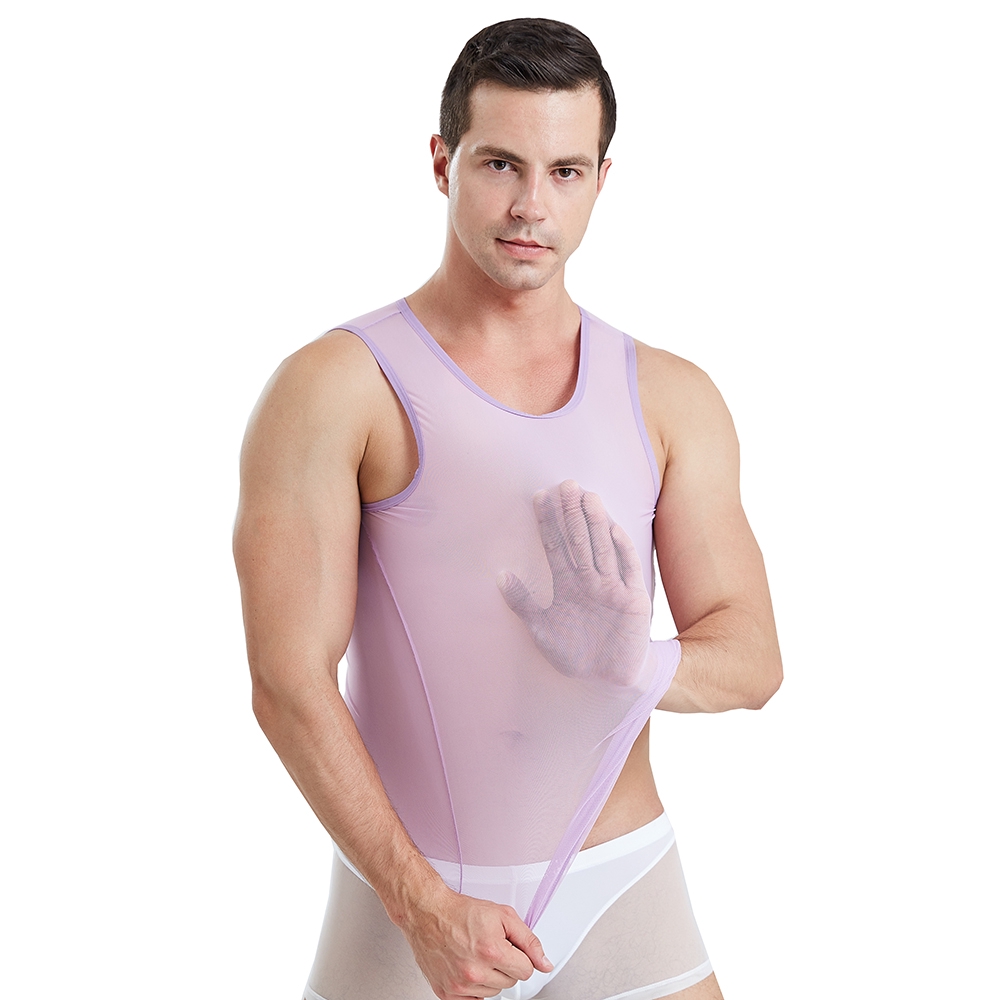 Nam Muscle Tank Top Lưới Trong Suốt Áo Sơ Mi Singlet Home Sleep Wear Vest