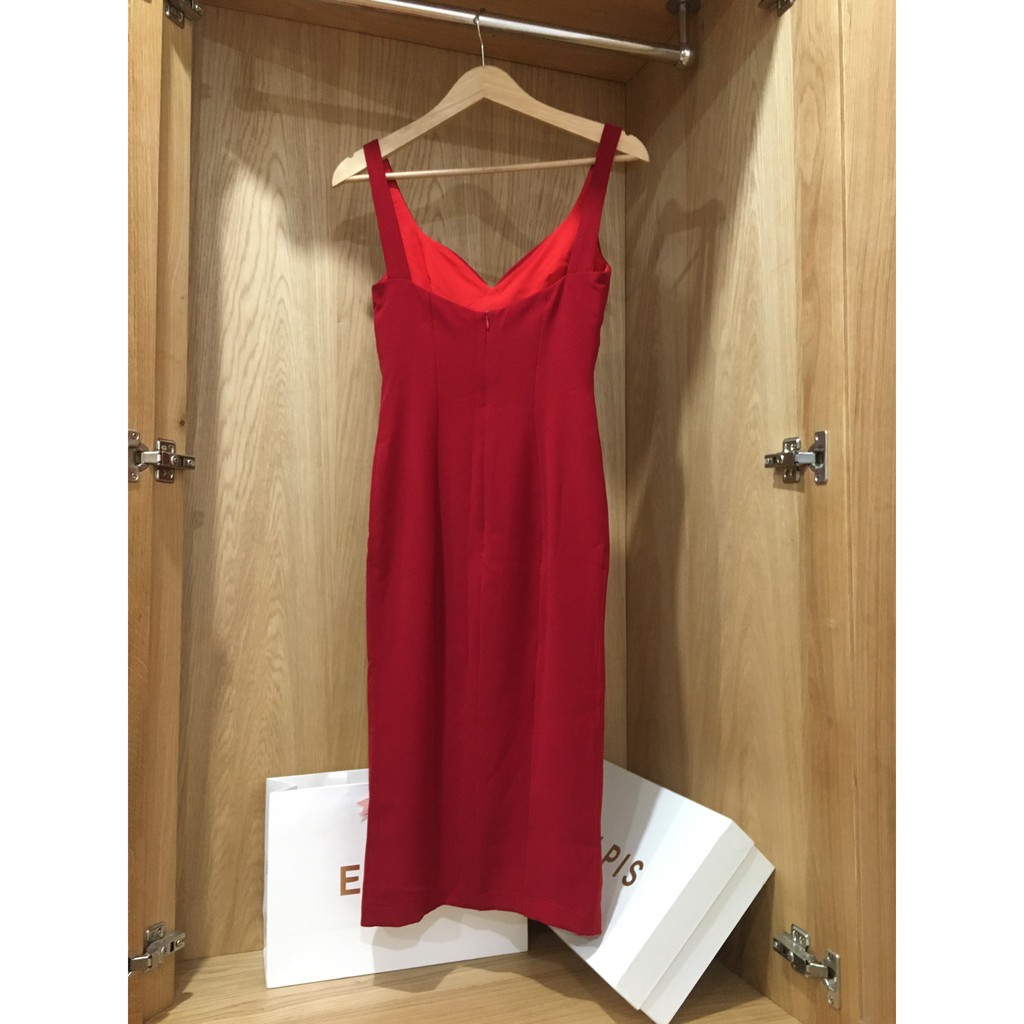 Váy Elpis - màu Đỏ “dáng dài - xẻ tà 1 bên”