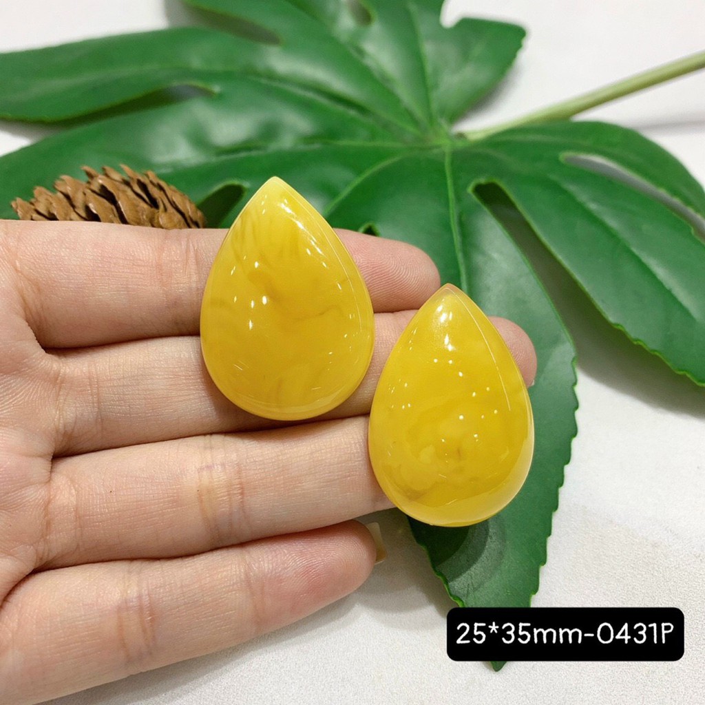 Mặt Đá Hổ Phách Vàng Vân Sữa Hình Giọt Nước Đủ Size Vừa Cập Bến